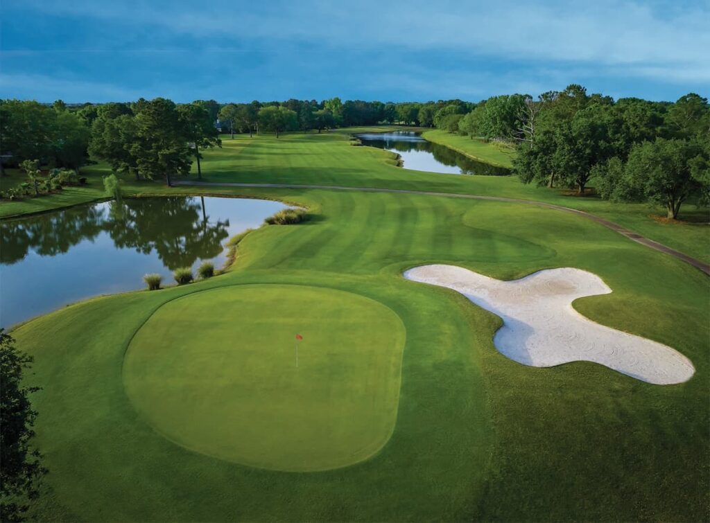 Aerial view of the Craft Farms Golf Resort golf course with well-maintained greens and bunkers for golfers